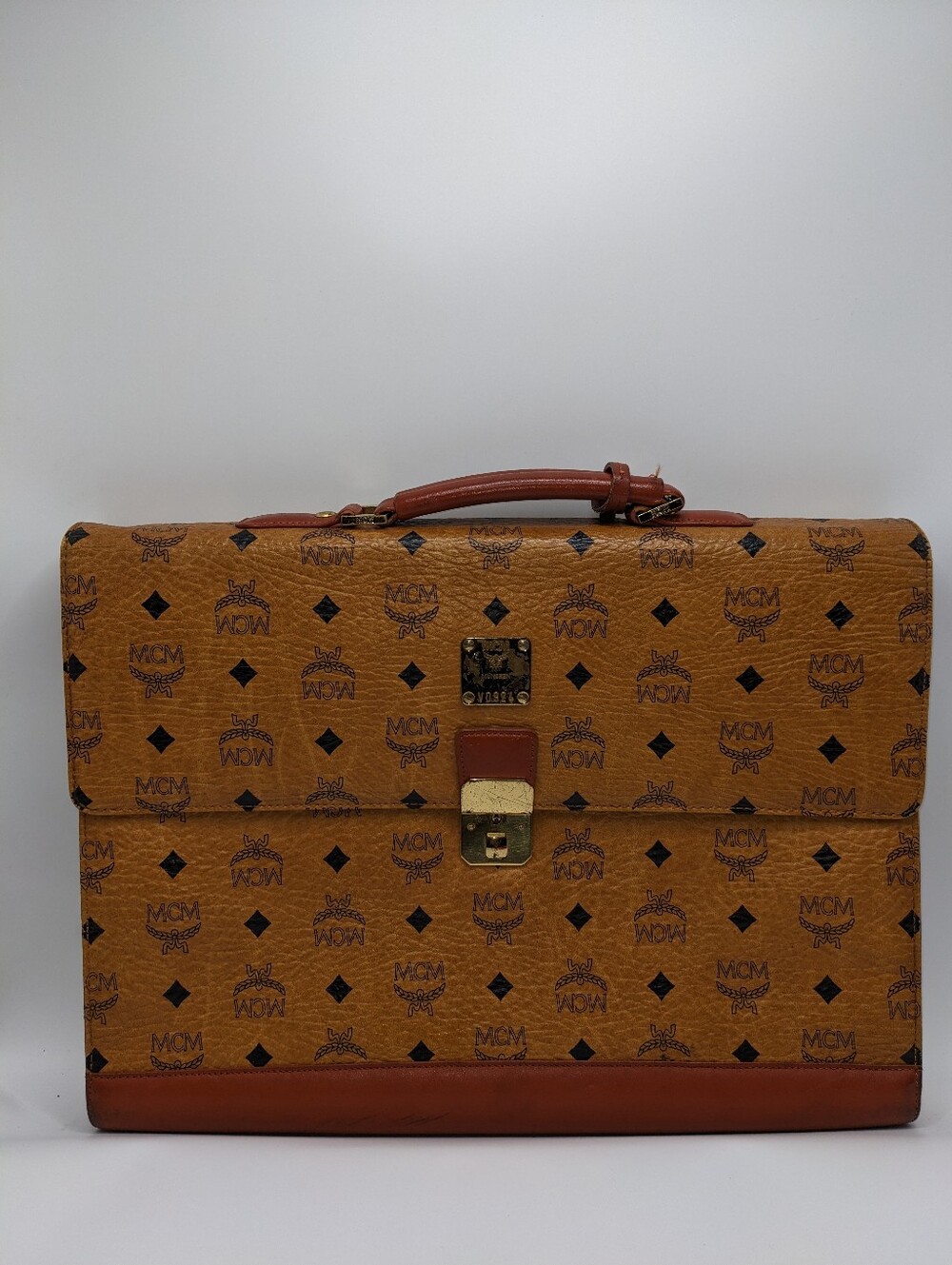 Vintage MCM Cognac Visetos Briefcase Attache Case